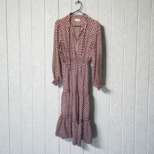 Elegant Patterned Long Sleeve Maxi Dress